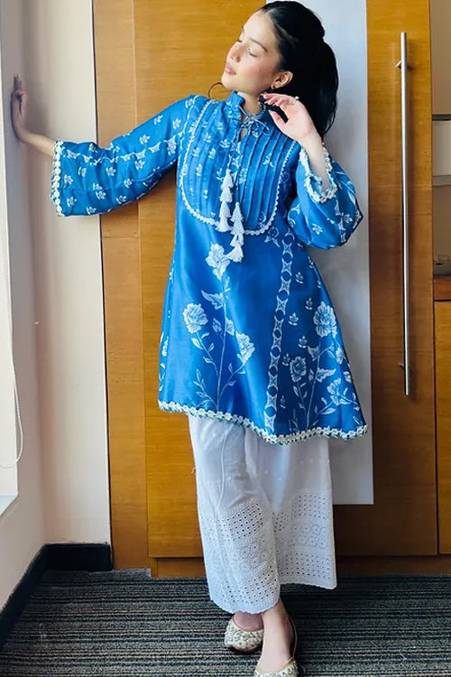 Ahlya Denim Blue Pakistani Kurta Set