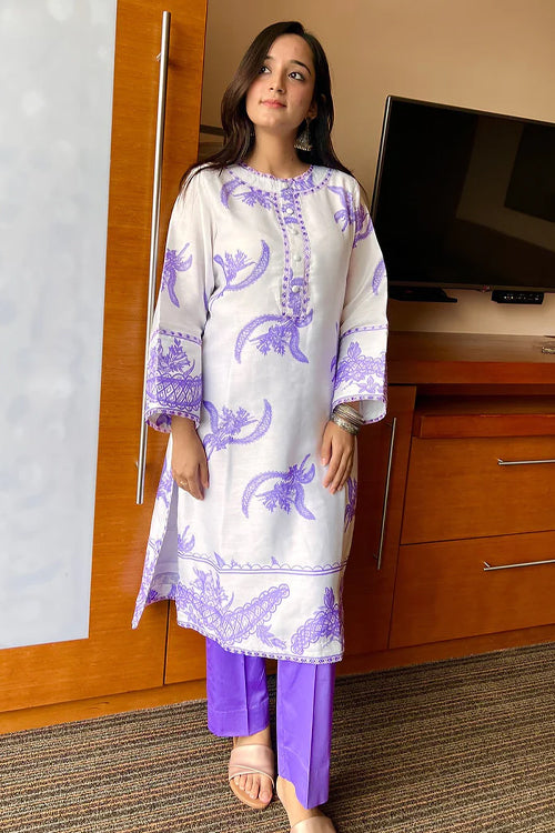 Aayna White Purple Classy Kurta Set
