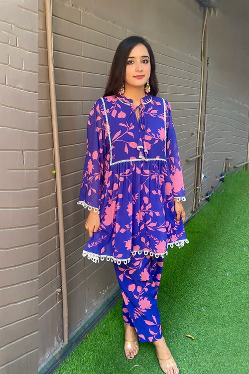 Ayesha Blue Leafy Kurta Set