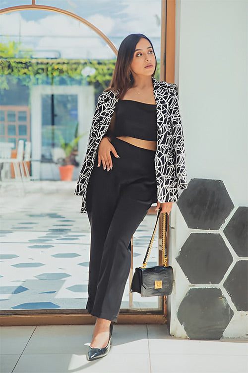 Black Abstract Blazer With Coord Set