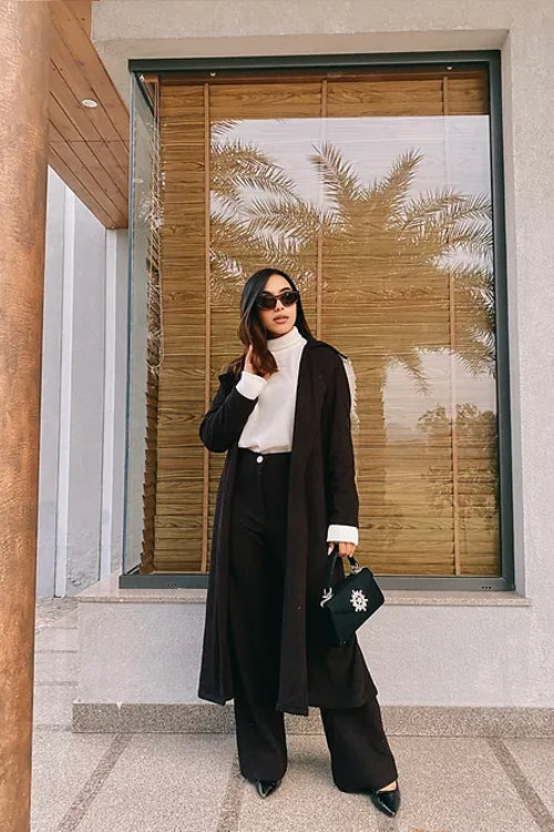 Brown Woollen Overlay With Brown Woollen Pants