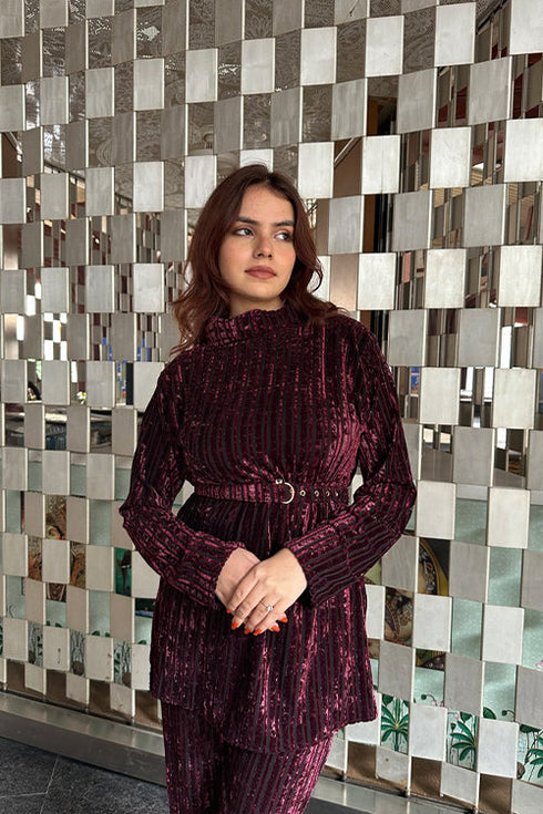 Bold Crushed Velvet Winter Coord Set