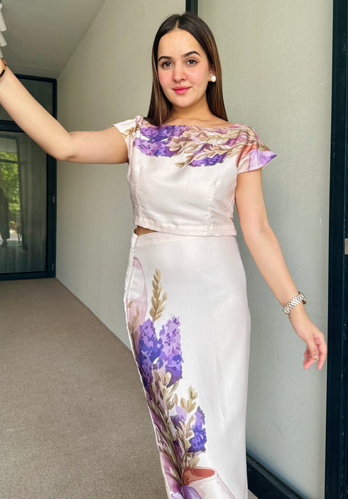 Eva Beige Satin Skirt Set