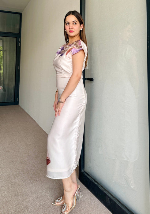 Eva Beige Satin Skirt Set