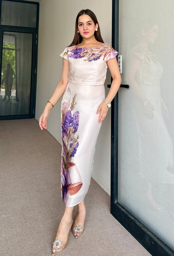 Eva Beige Satin Skirt Set