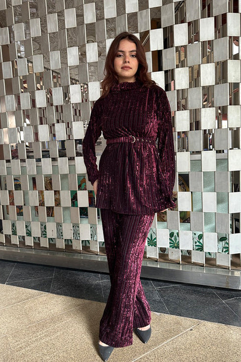 Bold Crushed Velvet Winter Coord Set