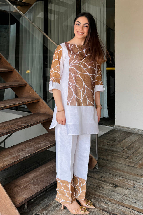 Classy White Linen Coord Set