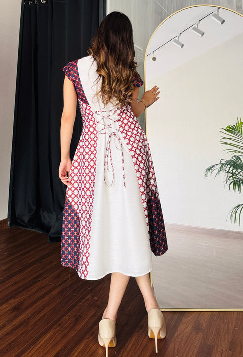 Ivory Grid Midi Dress