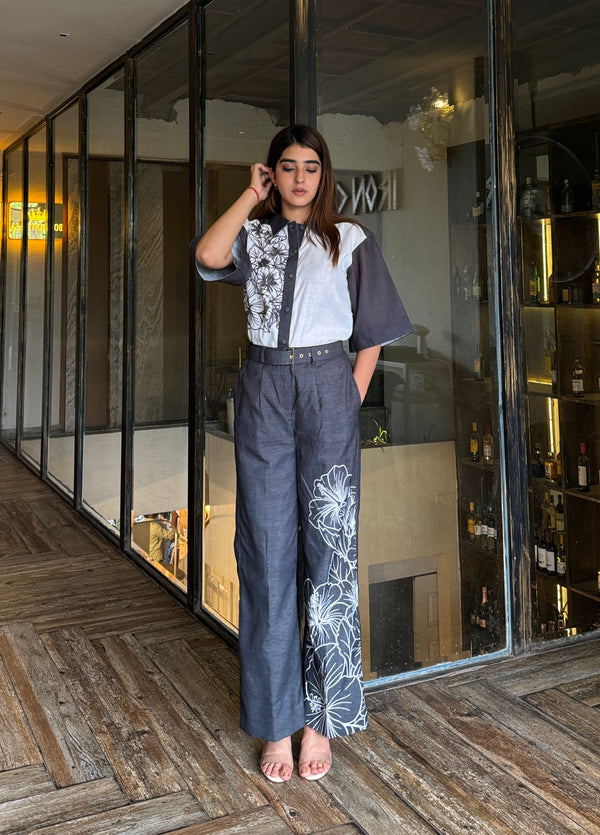 Black White Linen Coord