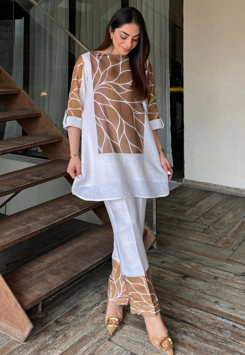 Classy White Linen Coord Set