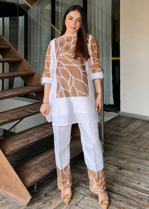 Classy White Linen Coord Set