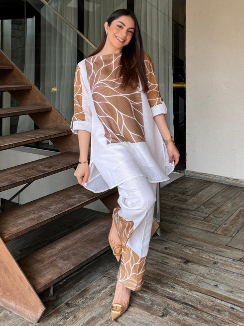 Classy White Linen Coord Set