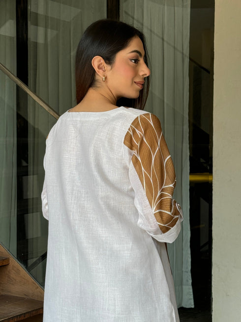 Classy White Linen Coord Set