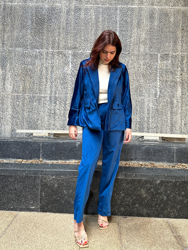 Blue Velvet Blazer Set