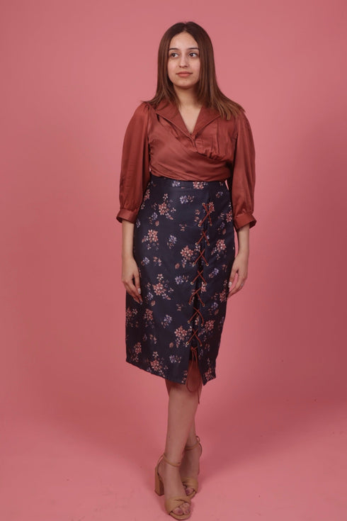 Emily Blue Print Skirt Set